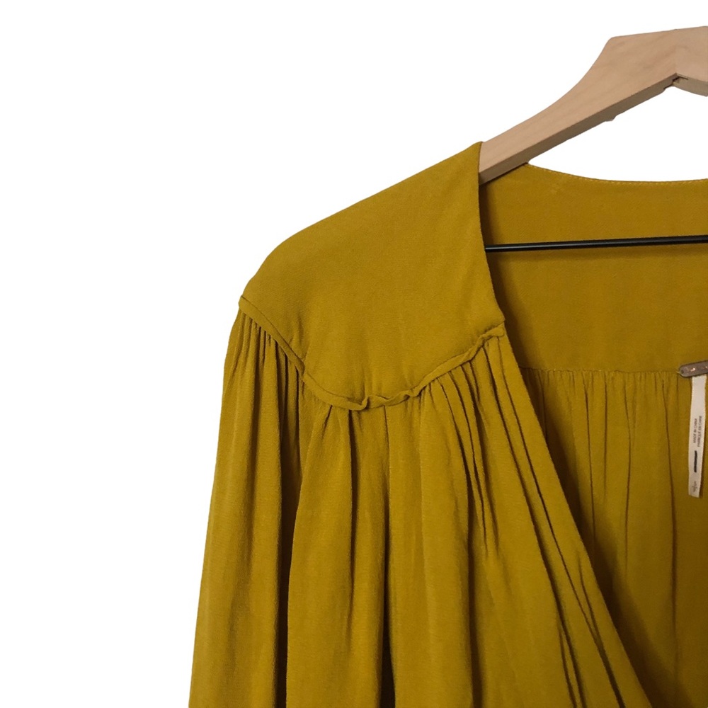 Free People Mustard Yellow Gold Double Life Mini Wrap Dress - Picture 8 of 14